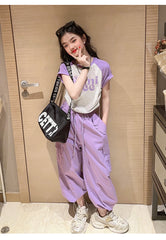 RM171223-2 طقم بناتي قطعتين ( بلوز قطنية + بنطلون كتان)