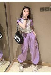 RM171223-2 طقم بناتي قطعتين ( بلوز قطنية + بنطلون كتان)