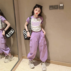 RM171223-2 طقم بناتي قطعتين ( بلوز قطنية + بنطلون كتان)