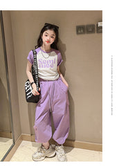 RM171223-2 طقم بناتي قطعتين ( بلوز قطنية + بنطلون كتان)