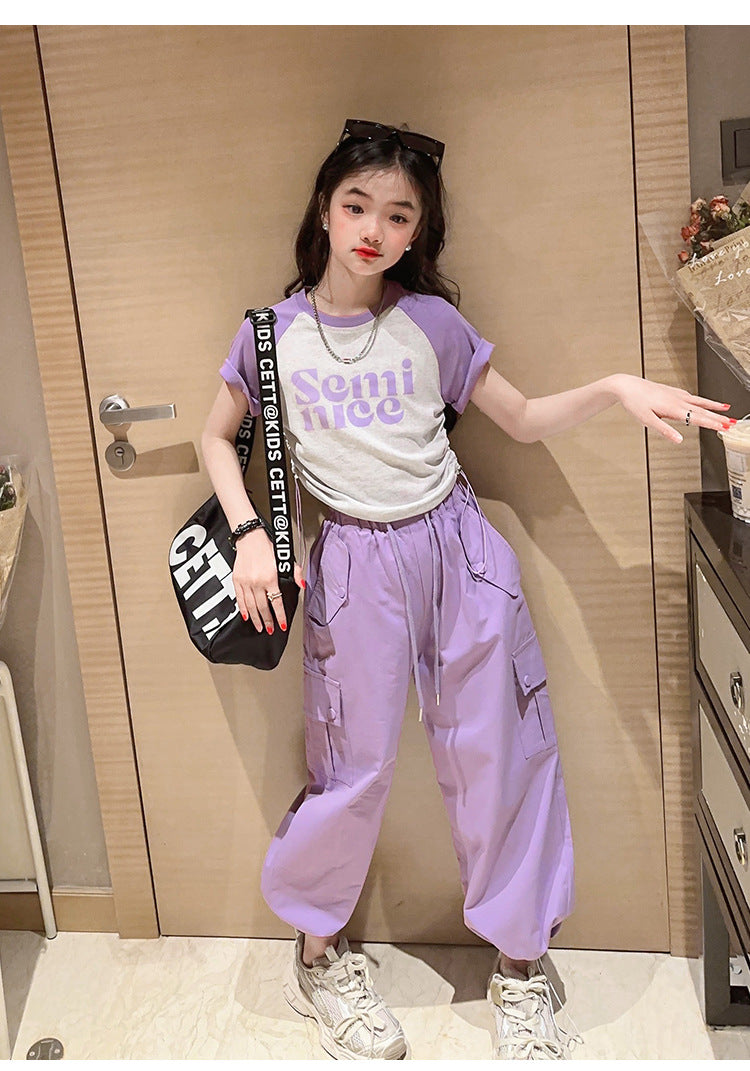 RM171223-2 طقم بناتي قطعتين ( بلوز قطنية + بنطلون كتان)