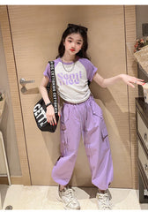 RM171223-2 طقم بناتي قطعتين ( بلوز قطنية + بنطلون كتان)