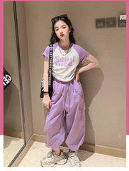 RM171223-2 طقم بناتي قطعتين ( بلوز قطنية + بنطلون كتان)