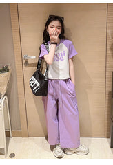 RM171223-2 طقم بناتي قطعتين ( بلوز قطنية + بنطلون كتان)