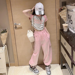 RM171223-2 طقم بناتي قطعتين ( بلوز قطنية + بنطلون كتان)