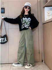 RM171223-36 طقم بناتي قطعتين ( بلوزة قطن + بنطلون كتان ناعم)