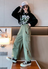 RM171223-36 طقم بناتي قطعتين ( بلوزة قطن + بنطلون كتان ناعم)