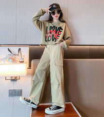 RM171223-36 طقم بناتي قطعتين ( بلوزة قطن + بنطلون كتان ناعم)