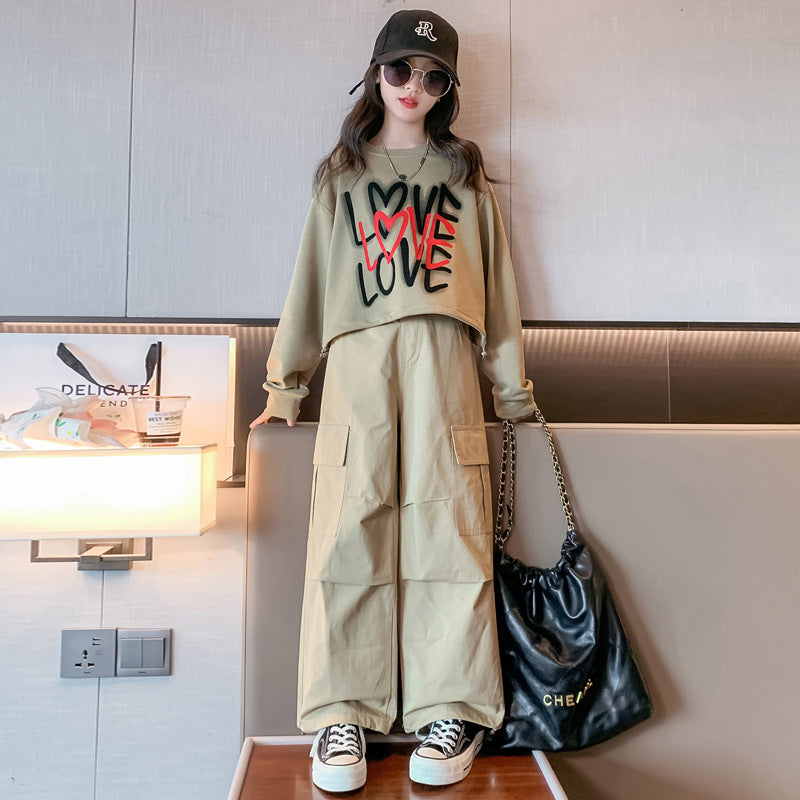 RM171223-36 طقم بناتي قطعتين ( بلوزة قطن + بنطلون كتان ناعم)