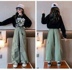 RM171223-36 طقم بناتي قطعتين ( بلوزة قطن + بنطلون كتان ناعم)