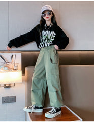 RM171223-36 طقم بناتي قطعتين ( بلوزة قطن + بنطلون كتان ناعم)