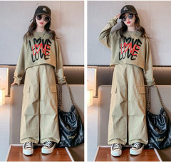 RM171223-36 طقم بناتي قطعتين ( بلوزة قطن + بنطلون كتان ناعم)