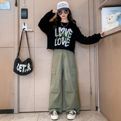 RM171223-36 طقم بناتي قطعتين ( بلوزة قطن + بنطلون كتان ناعم)