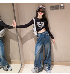 RM171223-3 طقم جينز قطعتين ( بلوزة قطنية + بنطلون جينز )