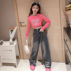 RM171223-3 طقم جينز قطعتين ( بلوزة قطنية + بنطلون جينز )