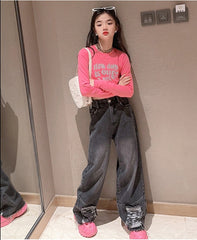 RM171223-3 طقم جينز قطعتين ( بلوزة قطنية + بنطلون جينز )