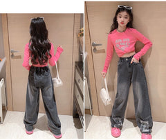 RM171223-3 طقم جينز قطعتين ( بلوزة قطنية + بنطلون جينز )