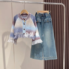 RM171223-42 طقم بناتي قطعتين (جكيت صوف + بنطلون جينز )