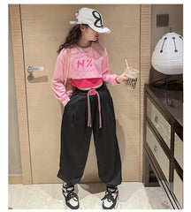 RM171223-5 طقم قطني بناتي 3 قطع ( بلوزة قصيرة + بدي ملون + بنطلون)