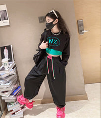 RM171223-5 طقم قطني بناتي 3 قطع ( بلوزة قصيرة + بدي ملون + بنطلون)