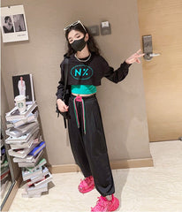 RM171223-5 طقم قطني بناتي 3 قطع ( بلوزة قصيرة + بدي ملون + بنطلون)