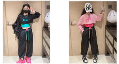 RM171223-5 طقم قطني بناتي 3 قطع ( بلوزة قصيرة + بدي ملون + بنطلون)