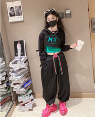 RM171223-5 طقم قطني بناتي 3 قطع ( بلوزة قصيرة + بدي ملون + بنطلون)