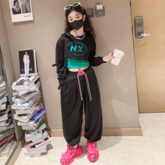 RM171223-5 طقم قطني بناتي 3 قطع ( بلوزة قصيرة + بدي ملون + بنطلون)