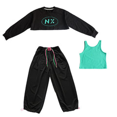 RM171223-5 طقم قطني بناتي 3 قطع ( بلوزة قصيرة + بدي ملون + بنطلون)