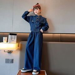 RM171223-6 طقم جينز بناتي قطعتين ( جكيت + بنطلون )