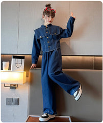 RM171223-6 طقم جينز بناتي قطعتين ( جكيت + بنطلون )