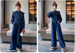 RM171223-6 طقم جينز بناتي قطعتين ( جكيت + بنطلون )