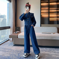 RM171223-6 طقم جينز بناتي قطعتين ( جكيت + بنطلون )