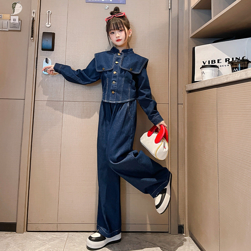 RM171223-6 طقم جينز بناتي قطعتين ( جكيت + بنطلون )