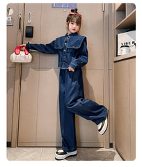 RM171223-6 طقم جينز بناتي قطعتين ( جكيت + بنطلون )