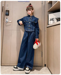 RM171223-6 طقم جينز بناتي قطعتين ( جكيت + بنطلون )