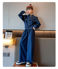 RM171223-6 طقم جينز بناتي قطعتين ( جكيت + بنطلون )