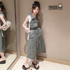 RM171223-7 فستان جينز مع حزام خصر