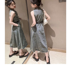 RM171223-7 فستان جينز مع حزام خصر