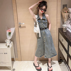 RM171223-7 فستان جينز مع حزام خصر