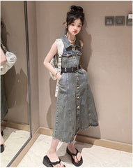 RM171223-7 فستان جينز مع حزام خصر