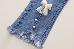 RM231223-10 طقم بناتي 3 قطع ( بلوزة + جكيت + بنطلون جينز)