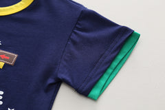 RM231223-15 طقم ولادي قطعتين ( بلوزة قطنية + شورت جينز )