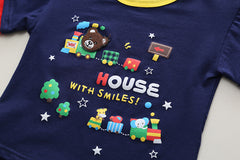 RM231223-15 طقم ولادي قطعتين ( بلوزة قطنية + شورت جينز )