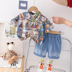 RM231223-19 طقم ولادي قطعتين ( قميص + شورت جينز )