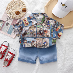 RM231223-19 طقم ولادي قطعتين ( قميص + شورت جينز )