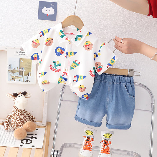 RM231223-19 طقم ولادي قطعتين ( قميص + شورت جينز )