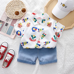 RM231223-19 طقم ولادي قطعتين ( قميص + شورت جينز )