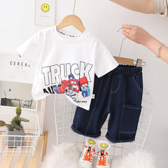 RM231223-1 طقم جينز قطعتين ( بلوزة قطنية + شورت)