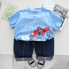 RM231223-1 طقم جينز قطعتين ( بلوزة قطنية + شورت)